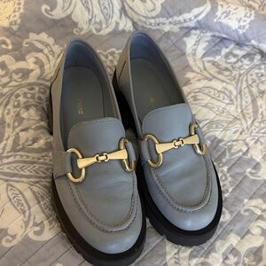 Bruno premi blue leather chunky slip on loafer with bit hardware size 39